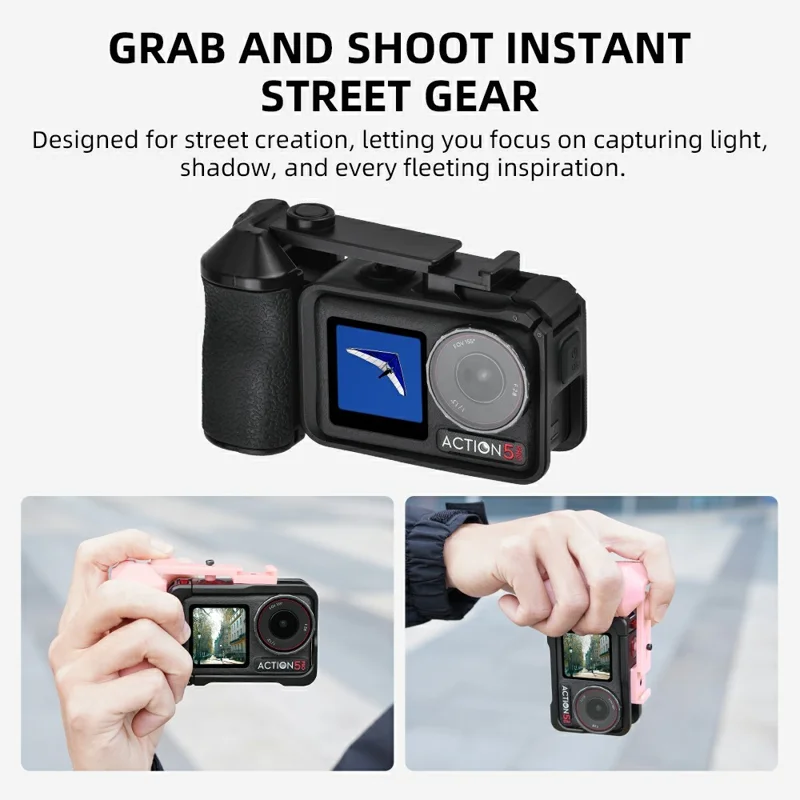 FLYMILE Pour DJI Osmo Action 3 / 4 / 5 Pro Cage Poignée à Déclencheur Poignée Magnétique à Démontage Rapide avec Bouton de Déclenchement Réglable