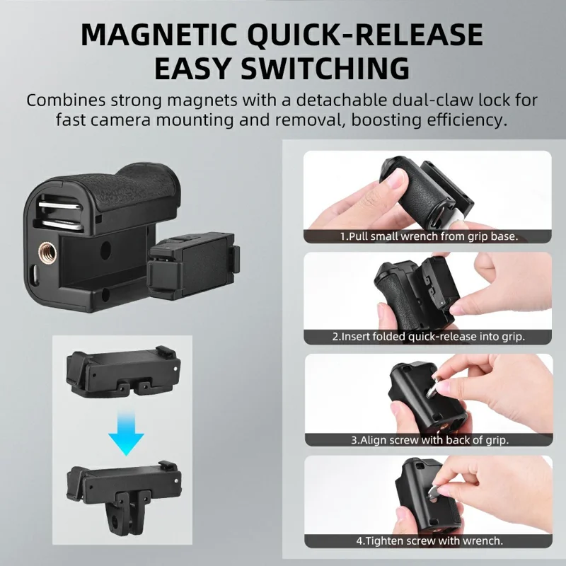 FLYMILE Pour DJI Osmo Action 3 / 4 / 5 Pro Cage Poignée à Déclencheur Poignée Magnétique à Démontage Rapide avec Bouton de Déclenchement Réglable