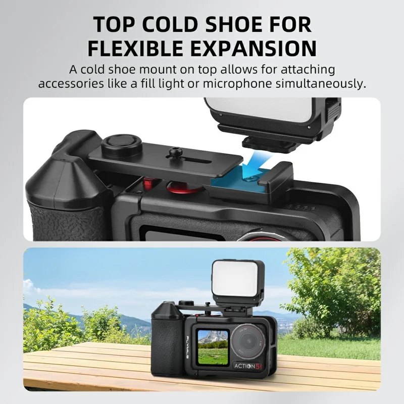 FLYMILE Pour DJI Osmo Action 3 / 4 / 5 Pro Cage Poignée à Déclencheur Poignée Magnétique à Démontage Rapide avec Bouton de Déclenchement Réglable
