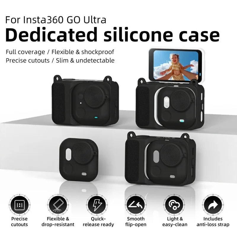 FLYMILE Capa de Silicone para Insta360 Go Ultra Capa Protetora com Proteção Total 360° Compatível com Sistema Magnético de Libertação Rápida