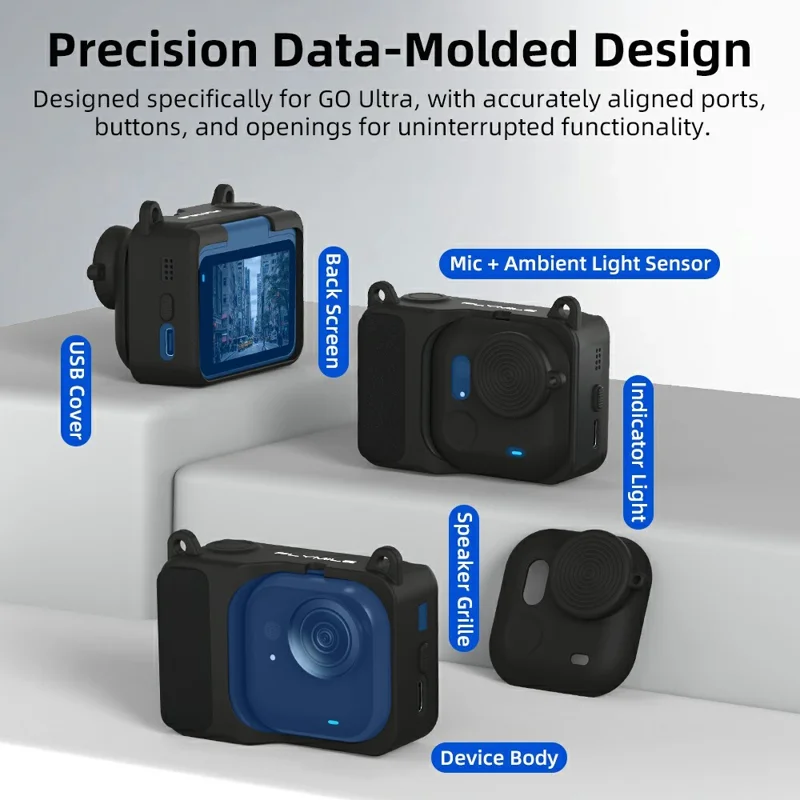 FLYMILE Capa de Silicone para Insta360 Go Ultra Capa Protetora com Proteção Total 360° Compatível com Sistema Magnético de Libertação Rápida