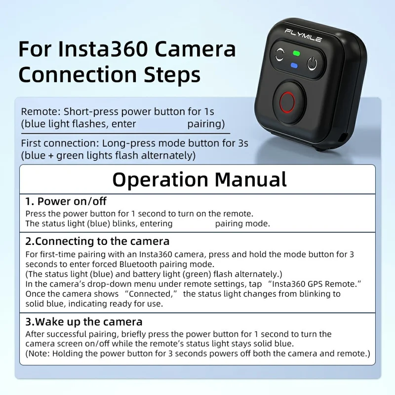 FLYMILE Wireless Controller Wrist Strap for Insta360  /  GoPro  /  Phone Bluetooth-compatible Remote Control