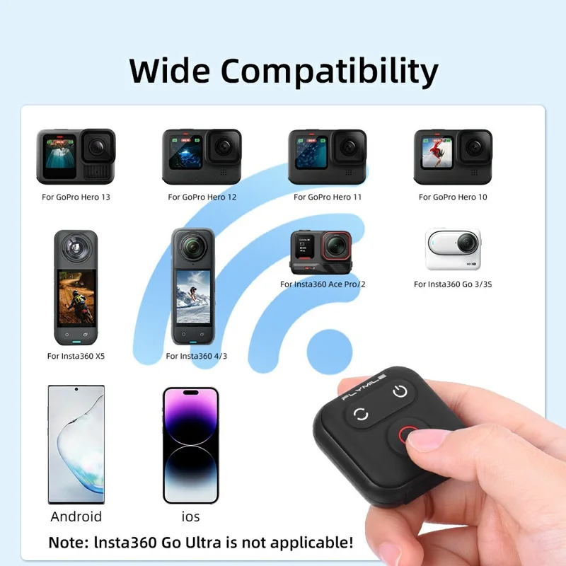 FLYMILE Wireless Controller Wrist Strap for Insta360  /  GoPro  /  Phone Bluetooth-compatible Remote Control
