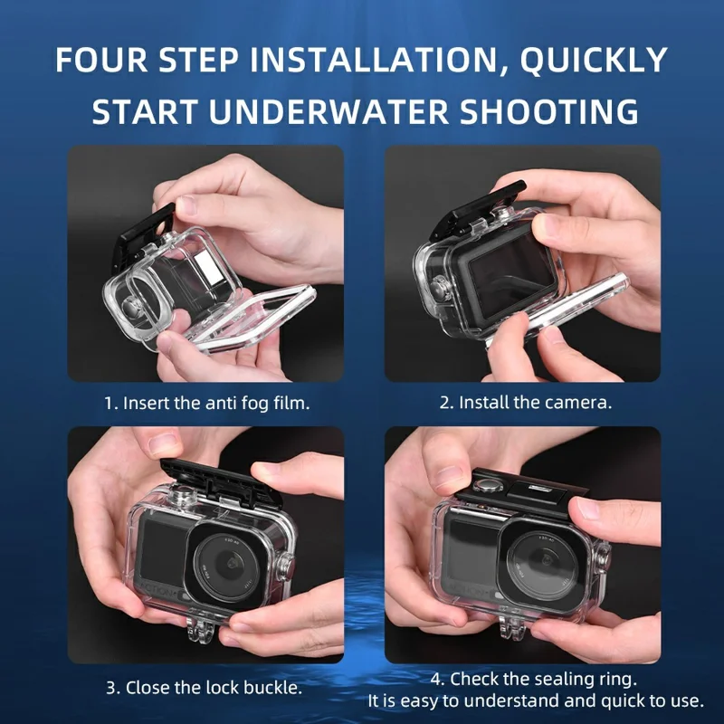 For DJI Osmo Action 6 60m Depth Camera Waterproof Case Transparent PC + Tempered Glass Anti Fog Underwater Housing
