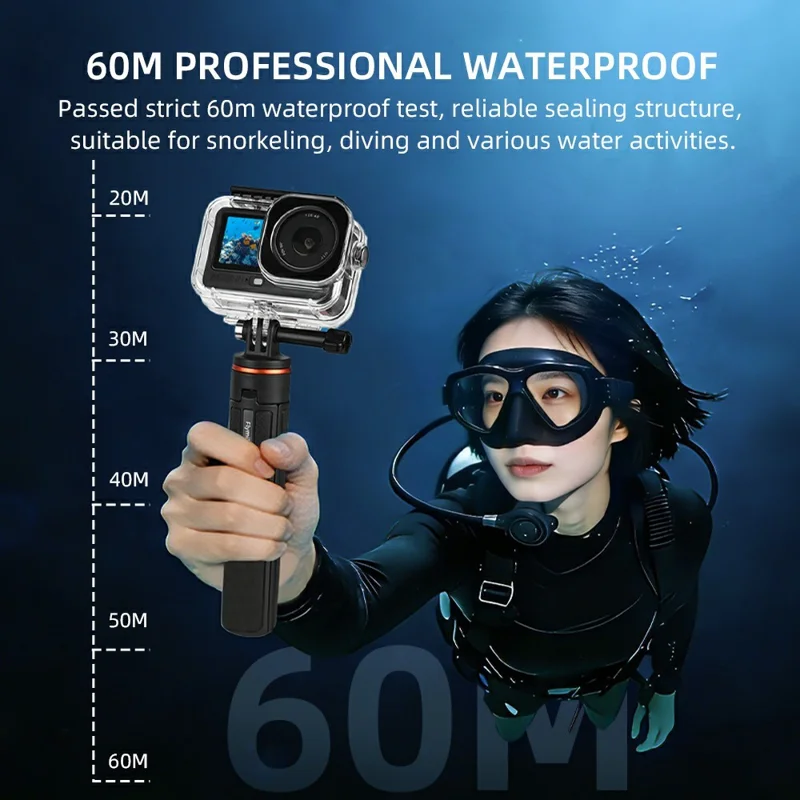 For DJI Osmo Action 6 60m Depth Camera Waterproof Case Transparent PC + Tempered Glass Anti Fog Underwater Housing