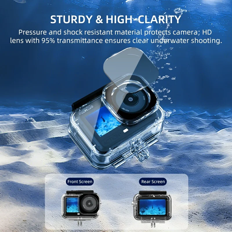 For DJI Osmo Action 6 60m Depth Camera Waterproof Case Transparent PC + Tempered Glass Anti Fog Underwater Housing