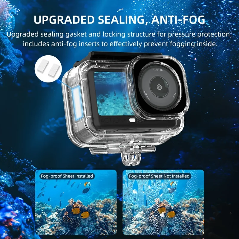 For DJI Osmo Action 6 60m Depth Camera Waterproof Case Transparent PC + Tempered Glass Anti Fog Underwater Housing