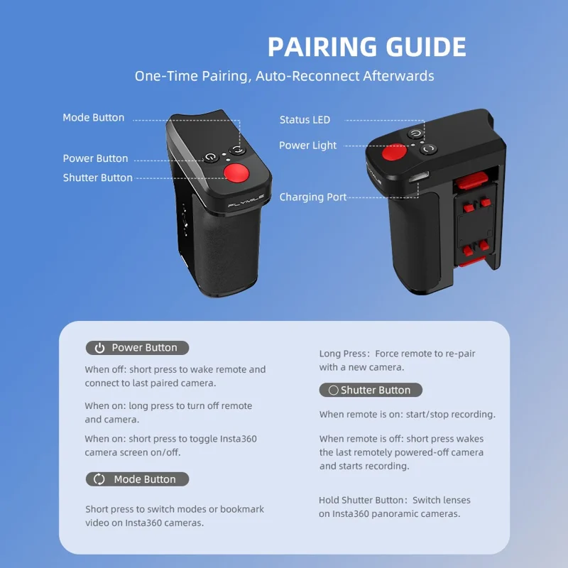 Kit de Punho de Rua Bluetooth FLYMILE para Insta360 Ace Pro 2 / Ace Pro / X5, Punho Ergonómico com Libertação Rápida