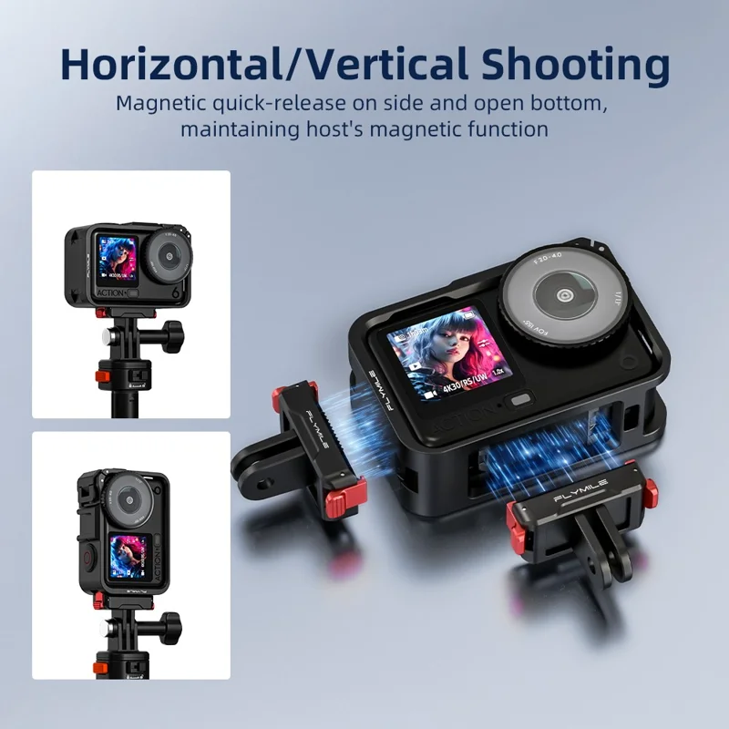 FLYMILE For DJI Osmo Action 6 Rabbit Cage Magnetic Quick Release Plastic Camera Protective Frame