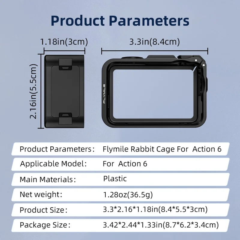 FLYMILE For DJI Osmo Action 6 Rabbit Cage Magnetic Quick Release Plastic Camera Protective Frame