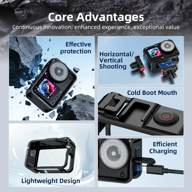 FLYMILE For DJI Osmo Action 6 Rabbit Cage Magnetic Quick Release Plastic Camera Protective Frame