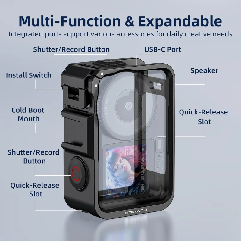 FLYMILE For DJI Osmo Action 6 Rabbit Cage Magnetic Quick Release Plastic Camera Protective Frame