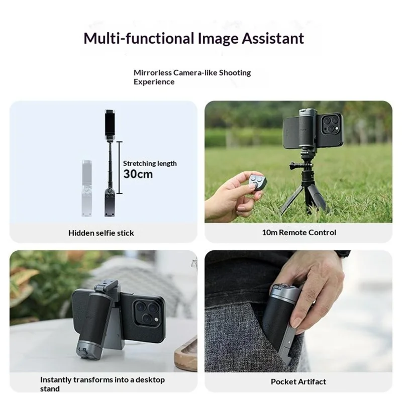 TELESIN P1-MP-01 Bluetooth-compatible Phone Grip Extendable Selfie Stick with Remote for iPhone  /  Android