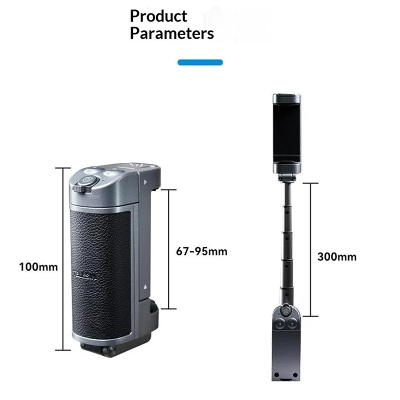 TELESIN P1-MP-01 Bluetooth-compatible Phone Grip Extendable Selfie Stick with Remote for iPhone  /  Android