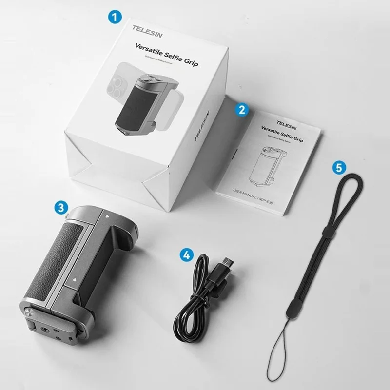 TELESIN P1-MP-01 Bluetooth-compatible Phone Grip Extendable Selfie Stick with Remote for iPhone  /  Android