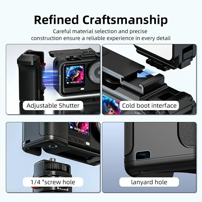 FLYMILE For DJI Osmo Action 6 Street Photography Handle Set Modular Design Magnetic Quick Release Cold Shoe Mount - Black