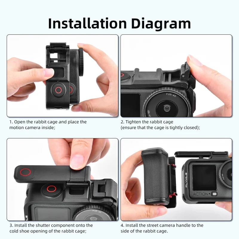 FLYMILE For DJI Osmo Action 6 Street Photography Handle Set Modular Design Magnetic Quick Release Cold Shoe Mount - Black