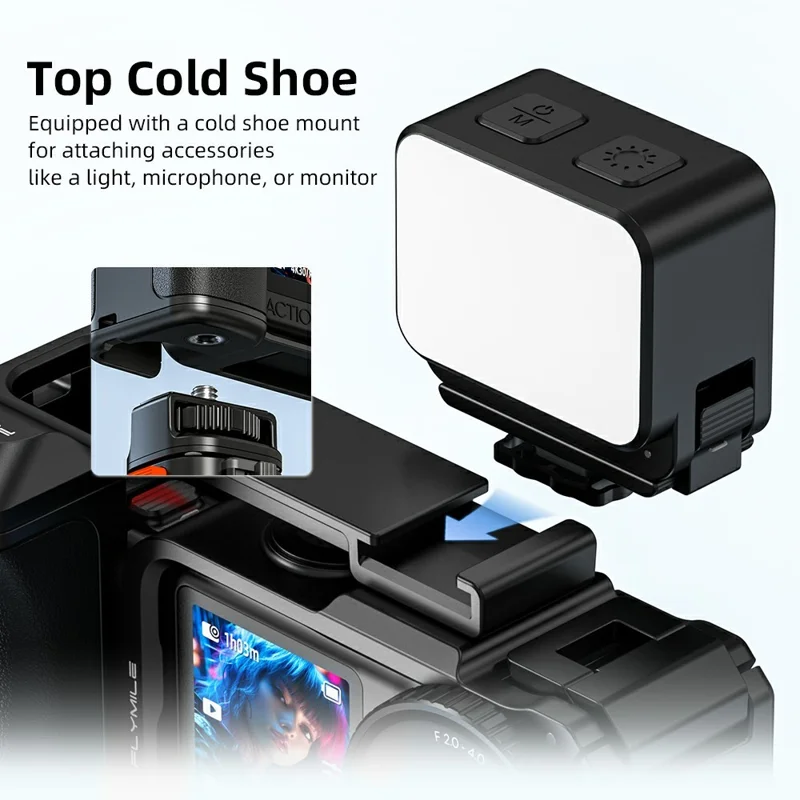 FLYMILE For DJI Osmo Action 6 Street Photography Handle Set Modular Design Magnetic Quick Release Cold Shoe Mount - Black