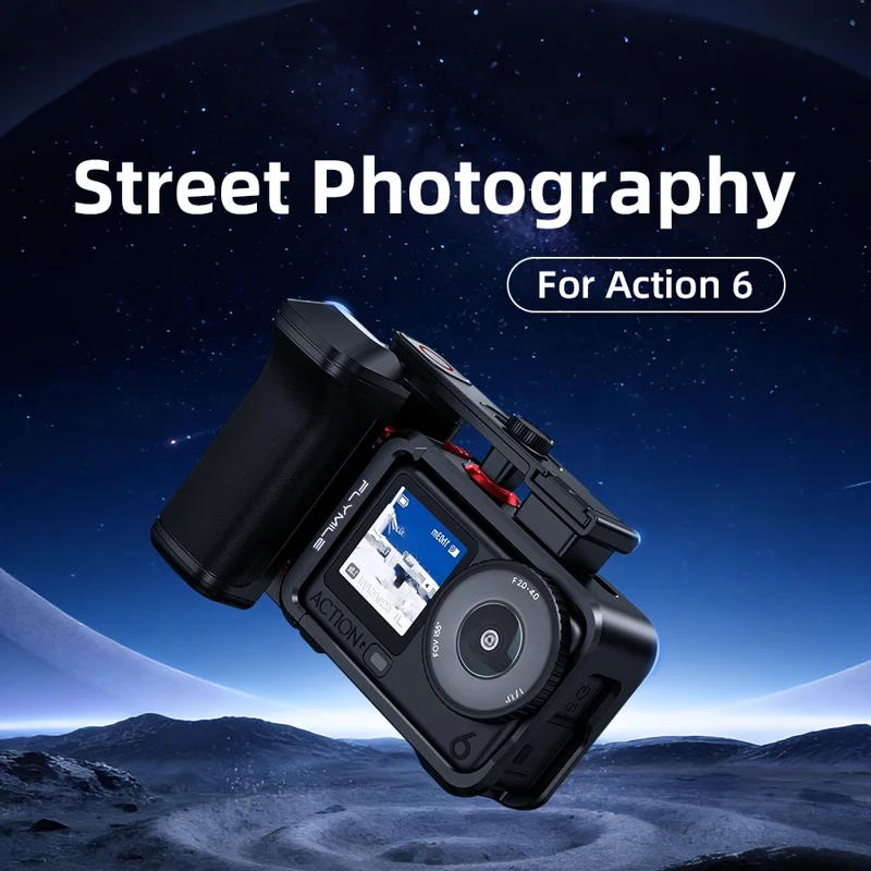 FLYMILE til DJI Osmo Action 6 Plastik Street Photography Håndtagssæt med Hurtigløsningssokkel Justérbar Udløser - Sort