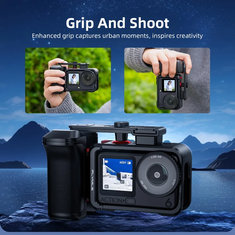 FLYMILE til DJI Osmo Action 6 Plastik Street Photography Håndtagssæt med Hurtigløsningssokkel Justérbar Udløser - Sort