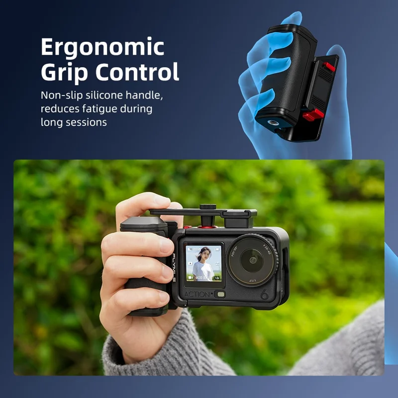 FLYMILE til DJI Osmo Action 6 Plastik Street Photography Håndtagssæt med Hurtigløsningssokkel Justérbar Udløser - Sort