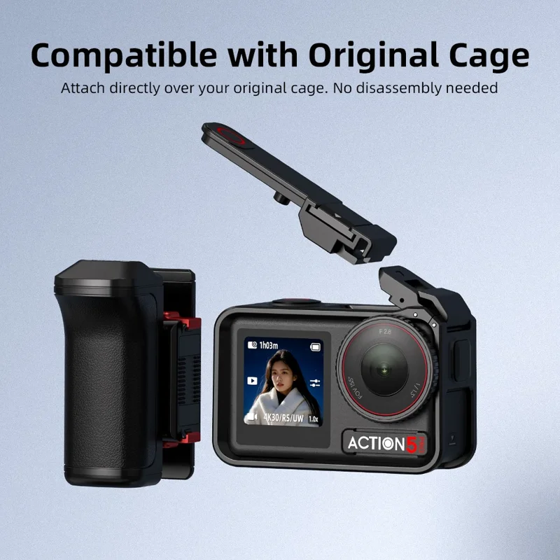 Poignée FLYMILE pour caméra DJI Osmo Action 5 Pro / 4 / 3, poignée magnétique à dégagement rapide pour photographie de rue - Noir
