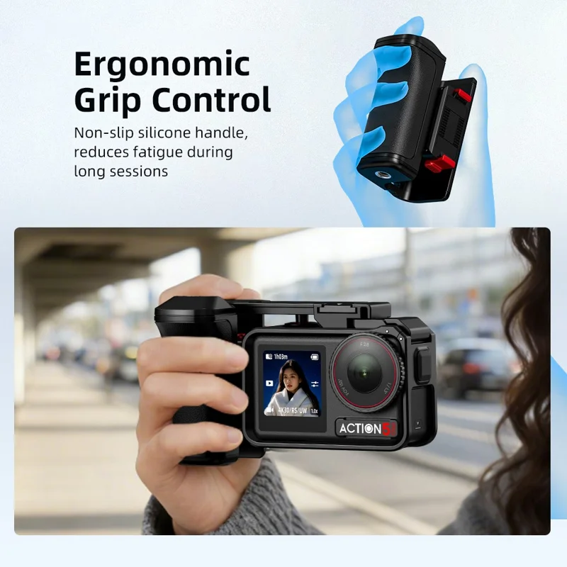 Poignée FLYMILE pour caméra DJI Osmo Action 5 Pro / 4 / 3, poignée magnétique à dégagement rapide pour photographie de rue - Noir