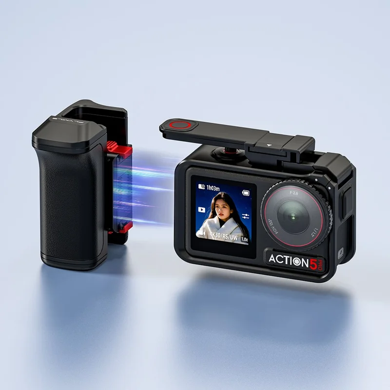 Poignée FLYMILE pour caméra DJI Osmo Action 5 Pro / 4 / 3, poignée magnétique à dégagement rapide pour photographie de rue - Noir