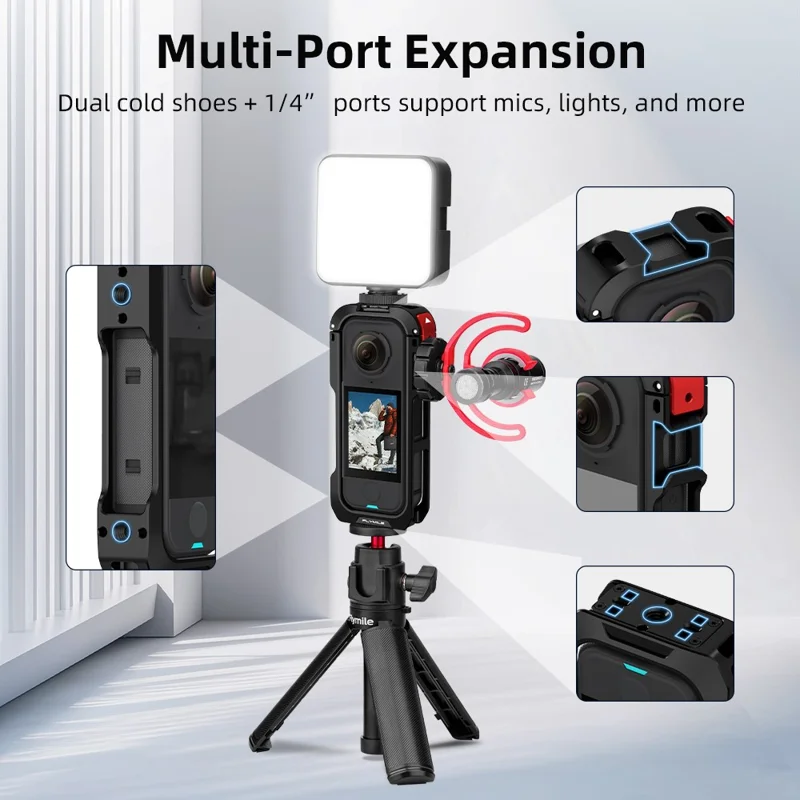 FLYMILE For Insta360 X4 Air Metal Rabbit Cage Expansion Protection Frame with Lens Cover - Black  /  Red