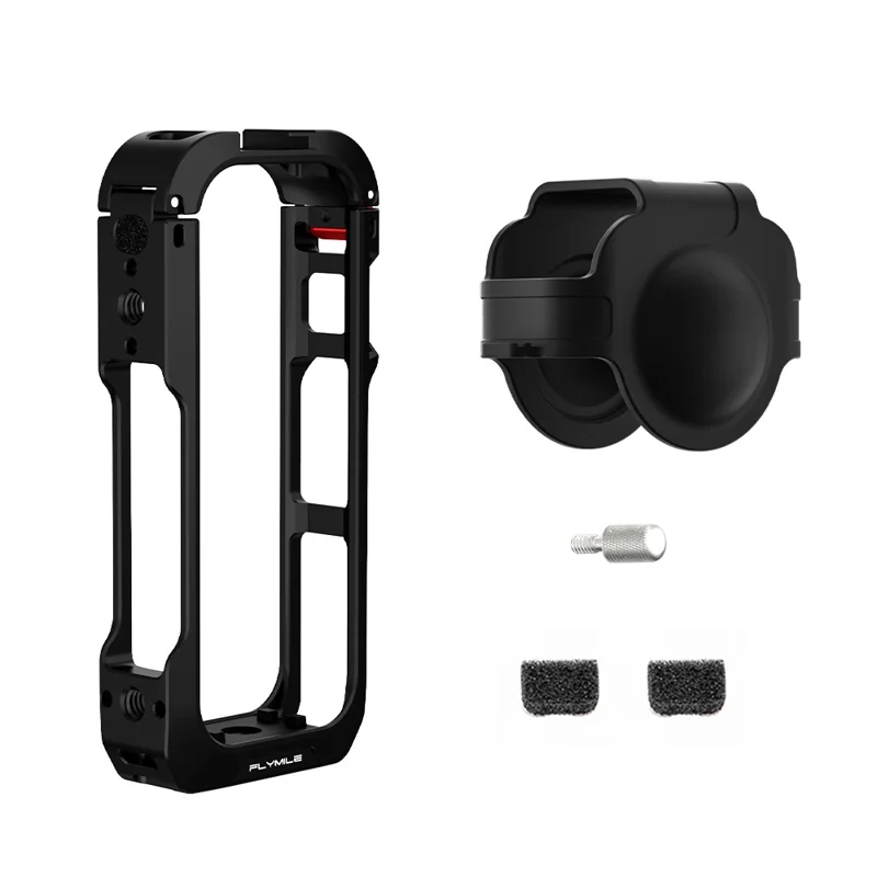FLYMILE For Insta360 X4 Air Metal Rabbit Cage Expansion Protection Frame with Lens Cover - Black  /  Red