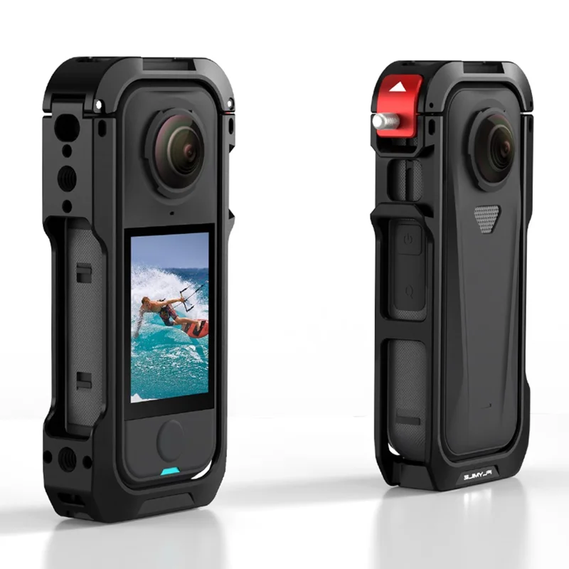 FLYMILE For Insta360 X4 Air Metal Rabbit Cage Expansion Protection Frame with Lens Cover - Black  /  Red