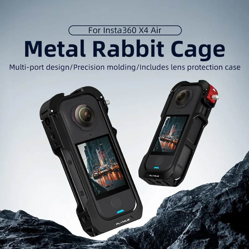 FLYMILE For Insta360 X4 Air Metal Rabbit Cage Expansion Protection Frame with Lens Cover - Black  /  Red