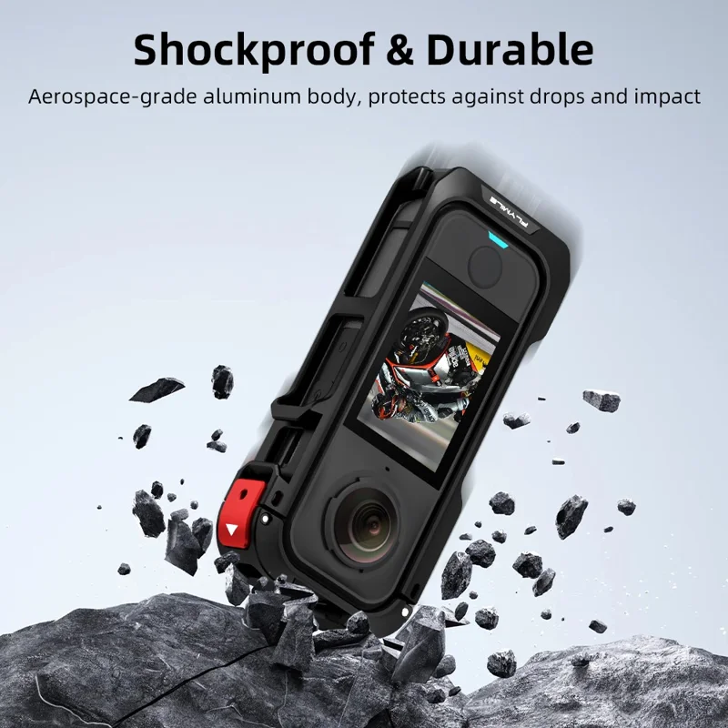 FLYMILE For Insta360 X4 Air Metal Rabbit Cage Expansion Protection Frame with Lens Cover - Black  /  Red