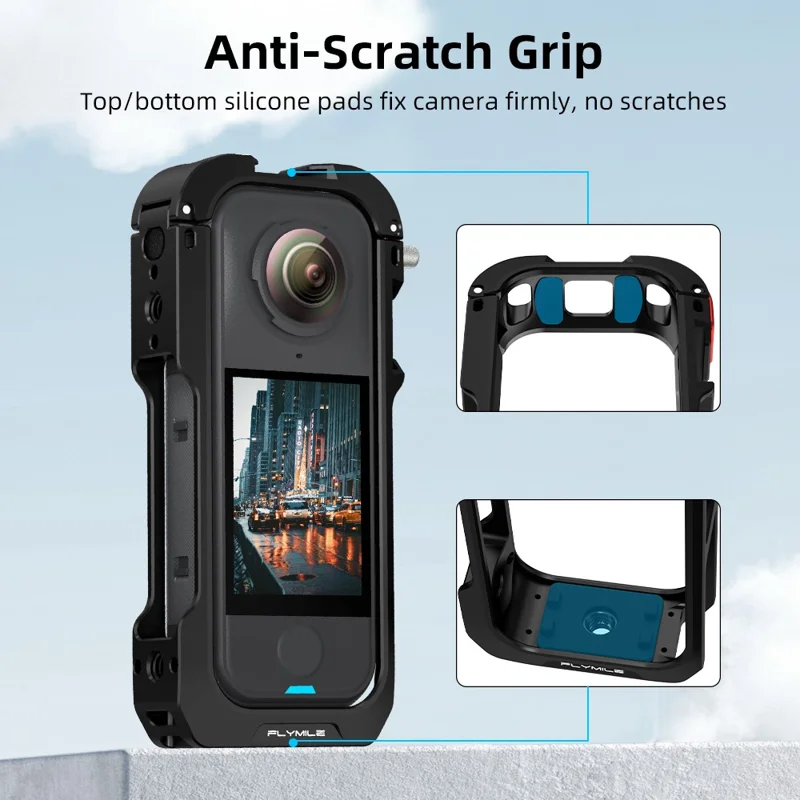 FLYMILE For Insta360 X4 Air Metal Rabbit Cage Expansion Protection Frame with Lens Cover - Black  /  Red