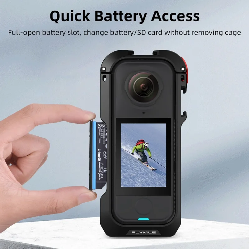 FLYMILE For Insta360 X4 Air Metal Rabbit Cage Expansion Protection Frame with Lens Cover - Black  /  Red