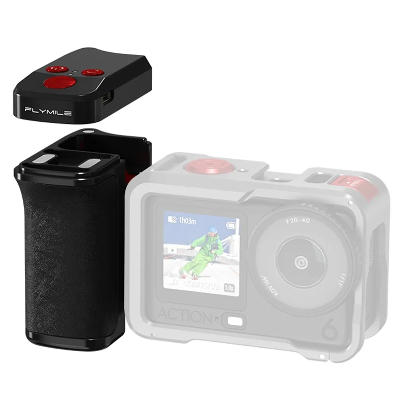 Kit de Empunhadura FLYMILE para Fotografia para DJI Osmo Action 5 Pro / 4 / 3, Suporte de Punho de Rua com Bluetooth - Preto