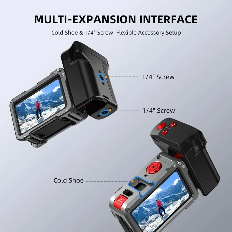 Kit de Empunhadura FLYMILE para Fotografia para DJI Osmo Action 5 Pro / 4 / 3, Suporte de Punho de Rua com Bluetooth - Preto