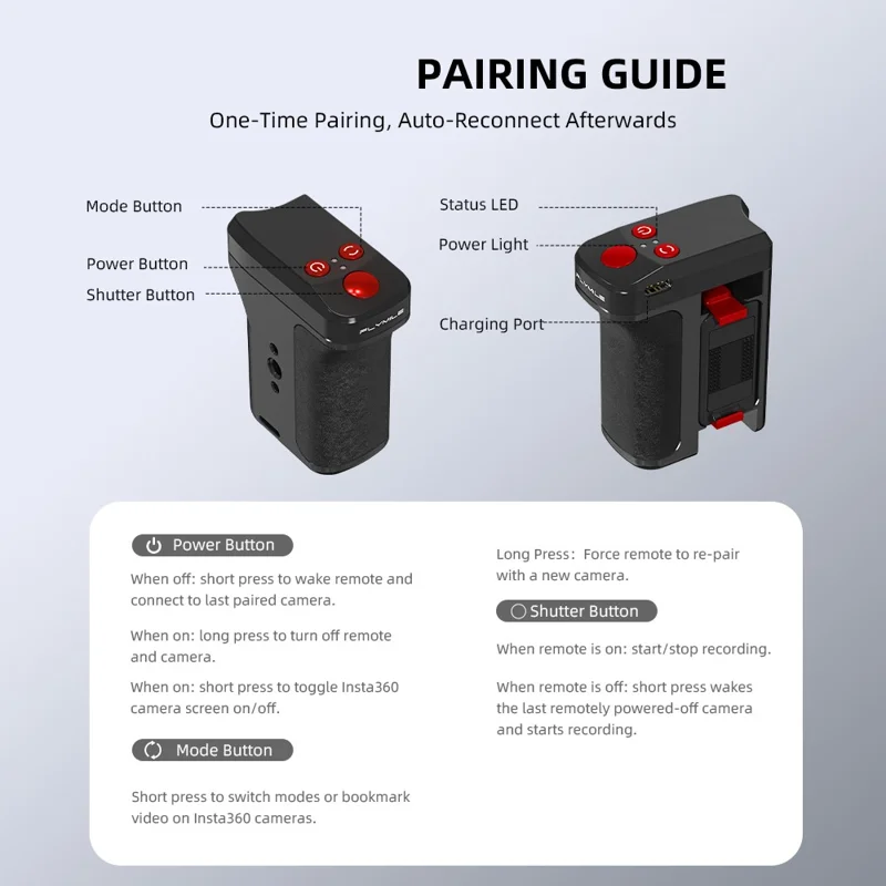 Kit de Empunhadura FLYMILE para Fotografia para DJI Osmo Action 5 Pro / 4 / 3, Suporte de Punho de Rua com Bluetooth - Preto