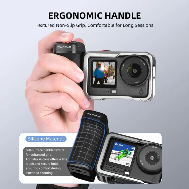 Kit de Empunhadura FLYMILE para Fotografia para DJI Osmo Action 5 Pro / 4 / 3, Suporte de Punho de Rua com Bluetooth - Preto