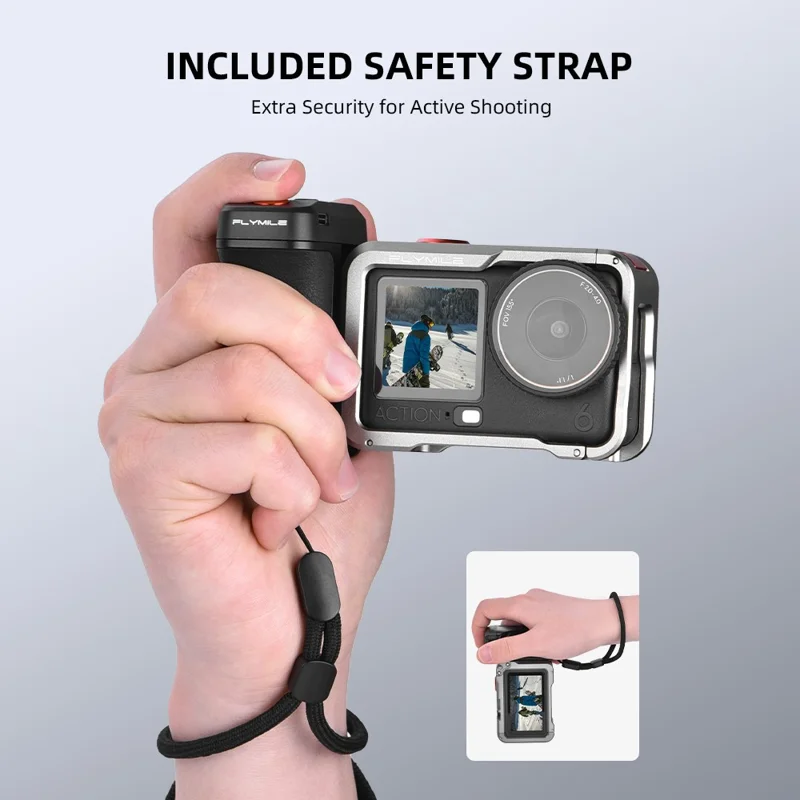 Kit de Empunhadura FLYMILE para Fotografia para DJI Osmo Action 5 Pro / 4 / 3, Suporte de Punho de Rua com Bluetooth - Preto