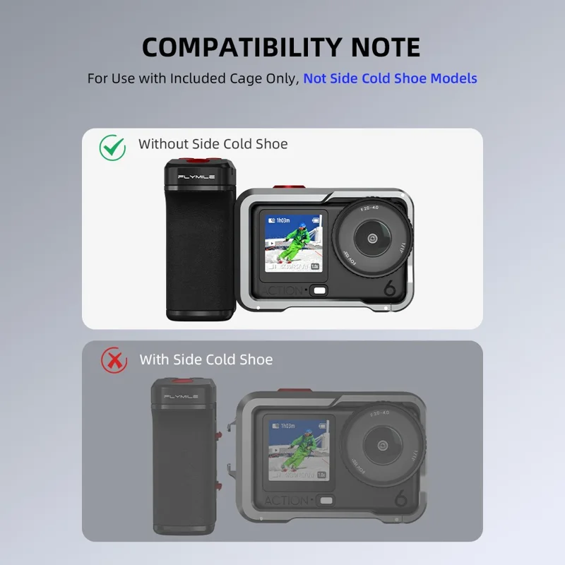 Kit de Empunhadura FLYMILE para Fotografia para DJI Osmo Action 5 Pro / 4 / 3, Suporte de Punho de Rua com Bluetooth - Preto