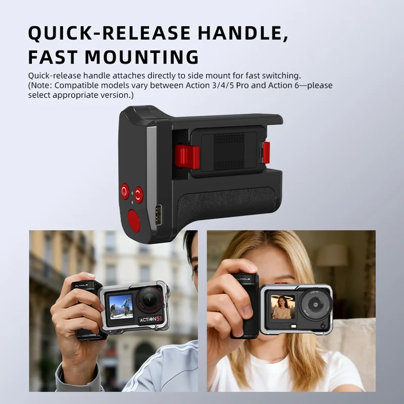 Kit de Empunhadura FLYMILE para Fotografia para DJI Osmo Action 5 Pro / 4 / 3, Suporte de Punho de Rua com Bluetooth - Preto