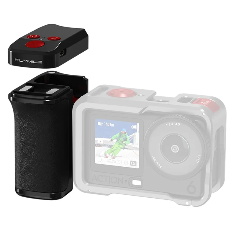 FLYMILE لجهاز تصوير DJI Osmo Action 6 طقم مقبض يدوي مزود بتقنية بلوتوث حامل كاميرا للتصوير الشارعي - أسود