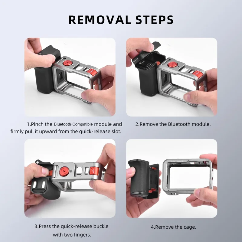 FLYMILE لجهاز تصوير DJI Osmo Action 6 طقم مقبض يدوي مزود بتقنية بلوتوث حامل كاميرا للتصوير الشارعي - أسود