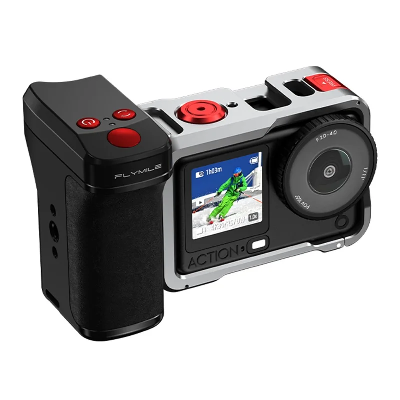 FLYMILE لجهاز تصوير DJI Osmo Action 6 طقم مقبض يدوي مزود بتقنية بلوتوث حامل كاميرا للتصوير الشارعي - أسود