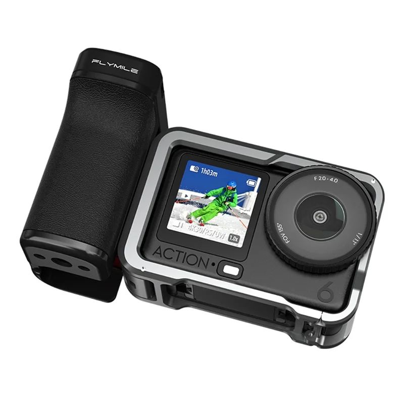 FLYMILE لجهاز تصوير DJI Osmo Action 6 طقم مقبض يدوي مزود بتقنية بلوتوث حامل كاميرا للتصوير الشارعي - أسود