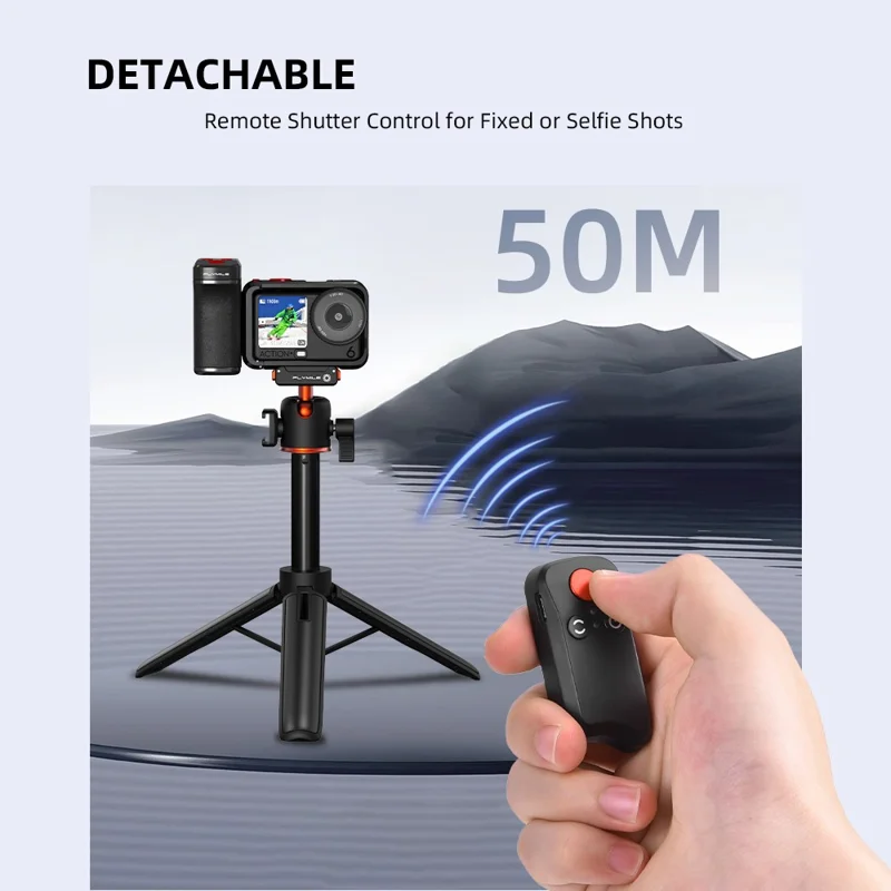 FLYMILE لجهاز تصوير DJI Osmo Action 6 طقم مقبض يدوي مزود بتقنية بلوتوث حامل كاميرا للتصوير الشارعي - أسود