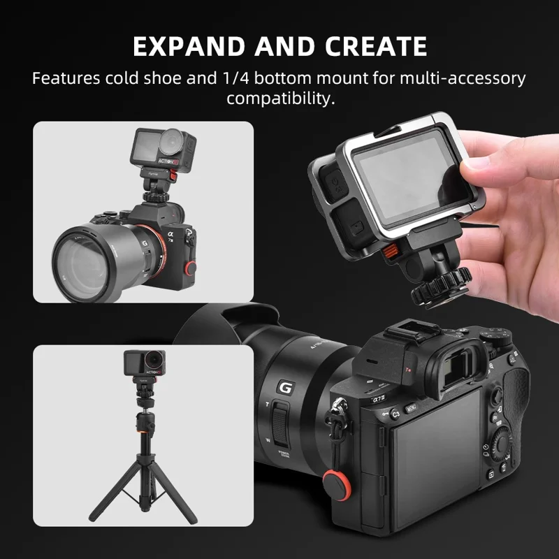 FLYMILE For DJI Osmo Action 5 Pro / 4 / 3 Magnetic Quick Release Cold Shoe Mount Adapter Camera Gimbal Base - Black