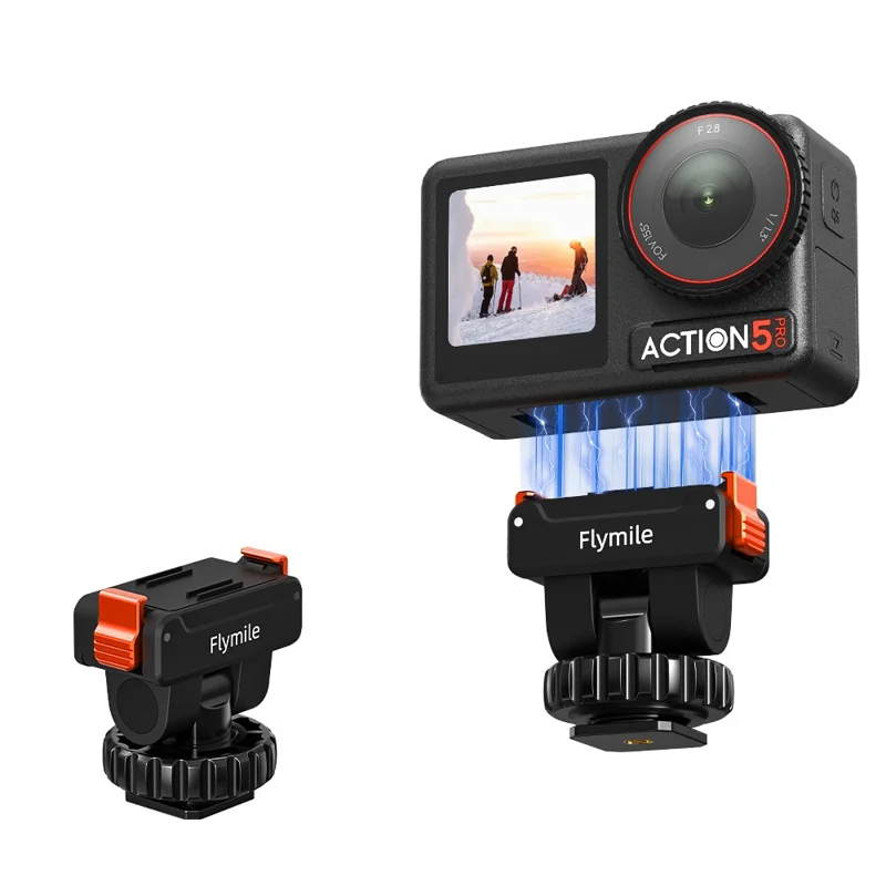 FLYMILE For DJI Osmo Action 5 Pro / 4 / 3 Magnetic Quick Release Cold Shoe Mount Adapter Camera Gimbal Base - Black
