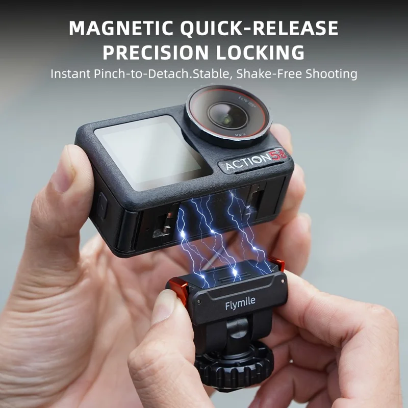 FLYMILE For DJI Osmo Action 5 Pro / 4 / 3 Magnetic Quick Release Cold Shoe Mount Adapter Camera Gimbal Base - Black